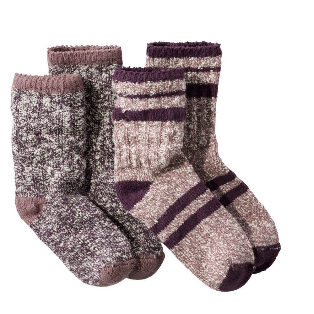 L.L. Bean Cozy Eggplant Adults' Cotton Ragg Sock, 2-Pack (New in Packaging) (L)